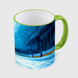 Кружка 3D Хоккейная площадка, цвет: 3D-светло-зеленый кант