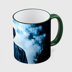 Кружка 3D Брюс Ли в дыму, цвет: 3D-зеленый кант