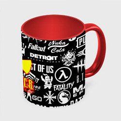 Кружка 3D Сталкер все логотипы игр, цвет: 3D-белый + красный