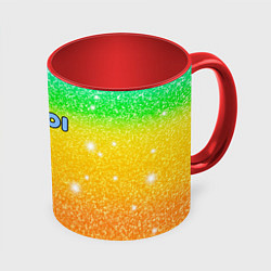 Кружка 3D Inzoi зелено-желтый фон, цвет: 3D-белый + красный