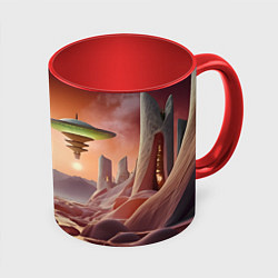 Кружка 3D Фантастический инопланетный город, цвет: 3D-белый + красный
