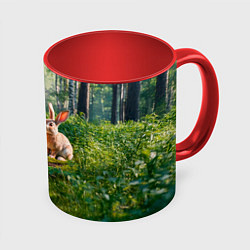 Кружка 3D Колобок и заяц в лесу, цвет: 3D-белый + красный