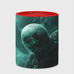 Кружка 3D Космонавт скелет с зеленым светом, цвет: 3D-белый + красный — фото 2