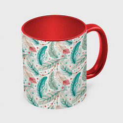 Кружка 3D Бохо паттерн в мятных тонах, цвет: 3D-белый + красный