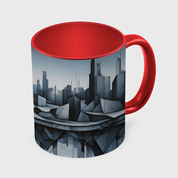 Кружка 3D Небоскребы и скалы, цвет: 3D-белый + красный
