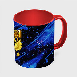 Кружка цветная Герб России на синей неоновой краске