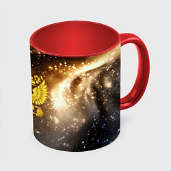 Кружка 3D Герб России на фоне золотой пыли, цвет: 3D-белый + красный