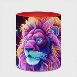 Кружка 3D Космический неоновый лев - нейроарт фантазия, цвет: 3D-белый + красный — фото 2