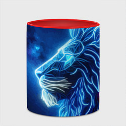 Кружка 3D Профиль космического неонового льва - нейроарт, цвет: 3D-белый + красный — фото 2