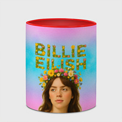 Кружка 3D Билли Айлиш с цветочным венком на голове, цвет: 3D-белый + красный — фото 2