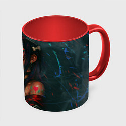 Кружка 3D Девушка с маской киберпанк, цвет: 3D-белый + красный