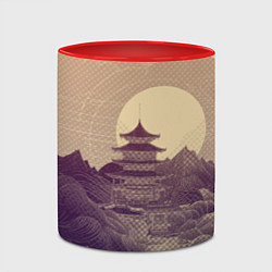 Кружка 3D Ретро иллюстрация Японского храма, цвет: 3D-белый + красный — фото 2
