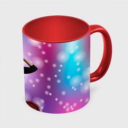 Кружка 3D Lana Del Rey закрыла глаза, цвет: 3D-белый + красный