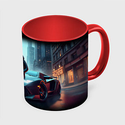 Кружка 3D Бендер счастливый владелец Ламборджини, цвет: 3D-белый + красный