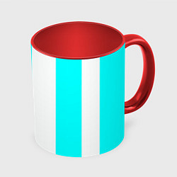 Кружка 3D Color light blue white lines, цвет: 3D-белый + красный