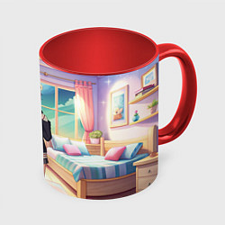 Кружка 3D Дандадан Сиратори Айра смущается, цвет: 3D-белый + красный