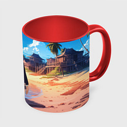 Кружка 3D Дандадан Сиратори Айра с ракушкой в руках, цвет: 3D-белый + красный