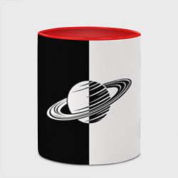 Кружка 3D Сатурн черно-белый, цвет: 3D-белый + красный — фото 2