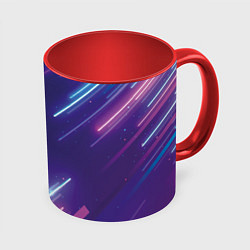 Кружка 3D Абстракция бело синие красные полосы, цвет: 3D-белый + красный