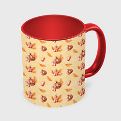 Кружка 3D Хеллоуин с тыквой и листьями, цвет: 3D-белый + красный