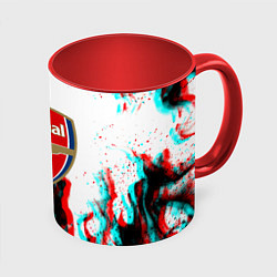 Кружка 3D Arsenal огонь глитч, цвет: 3D-белый + красный