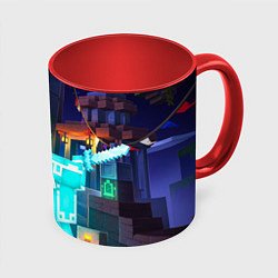 Кружка 3D Майнкрафт - рейд в подземелье, цвет: 3D-белый + красный