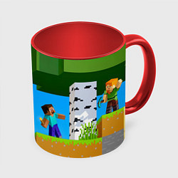 Кружка 3D Эндермен помогает героям, цвет: 3D-белый + красный