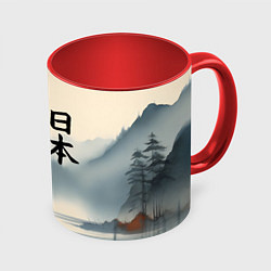 Кружка 3D Минималистичный Японский пейзаж, цвет: 3D-белый + красный