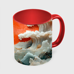 Кружка 3D Японский пейзаж абстракция, цвет: 3D-белый + красный