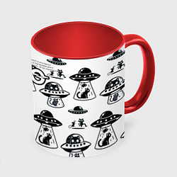 Кружка 3D UFO и котики, цвет: 3D-белый + красный