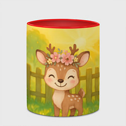 Кружка 3D Милый олененок на зеленом дворе, цвет: 3D-белый + красный — фото 2