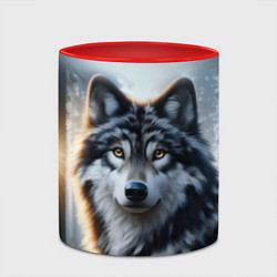 Кружка 3D Морда волка - Россия, цвет: 3D-белый + красный — фото 2