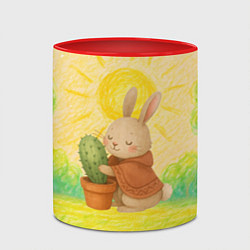 Кружка 3D Заяц обнимает кактус, цвет: 3D-белый + красный — фото 2