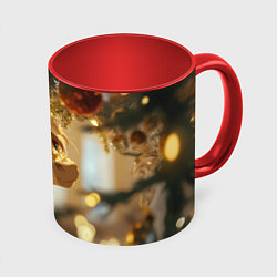 Кружка 3D Лошадка любуется елочным шаром, цвет: 3D-белый + красный