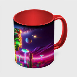 Кружка 3D Космонавт Шрук в неоновом скафандре на загадочной, цвет: 3D-белый + красный