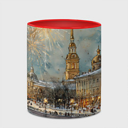 Кружка 3D Новогодний салют в Питере, цвет: 3D-белый + красный — фото 2