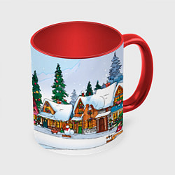 Кружка 3D Новогодник дворик, цвет: 3D-белый + красный