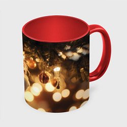 Кружка 3D Лошадка под новогодней елкой, цвет: 3D-белый + красный