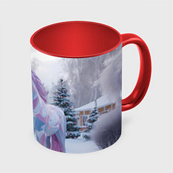 Кружка 3D Геометрическая новогодняя лошадка, цвет: 3D-белый + красный