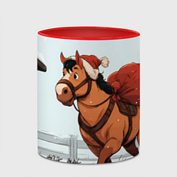 Кружка 3D Лошадка везет новогодние подарки, цвет: 3D-белый + красный — фото 2