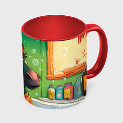 Кружка 3D Лошадь моется в ванной, цвет: 3D-белый + красный