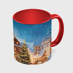 Кружка 3D Новогодний дворик и елка, цвет: 3D-белый + красный