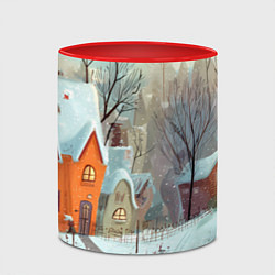 Кружка 3D Милый новогодний дворик, цвет: 3D-белый + красный — фото 2