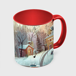 Кружка 3D Милый новогодний дворик, цвет: 3D-белый + красный