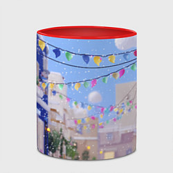 Кружка 3D Предновогодний праздничный дворик, цвет: 3D-белый + красный — фото 2