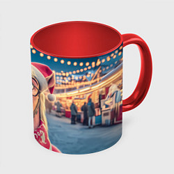 Кружка 3D Новогодний конь в очках, цвет: 3D-белый + красный