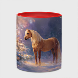 Кружка 3D Лошадка в новогоднем лесу, цвет: 3D-белый + красный — фото 2