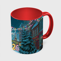 Кружка 3D Новогодняя лошадка 2026 год, цвет: 3D-белый + красный