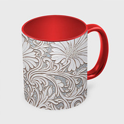 Кружка 3D Вензельные цветы, цвет: 3D-белый + красный