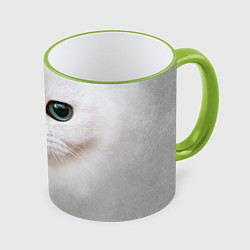 Кружка 3D Белый котик, цвет: 3D-светло-зеленый кант